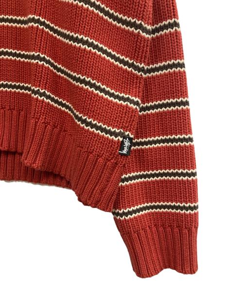stussy（ステューシー）stussy (ステューシー) CHUNKY COTTON STRIPE SWEATER レッド サイズ:Lの古着・服飾アイテム