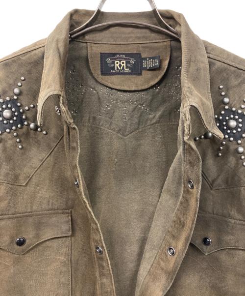 RRL（ダブルアールエル）RRL (ダブルアールエル) スリム フィット スタデッド デニム ウエスタン シャツ ブラウン サイズ:XLの古着・服飾アイテム
