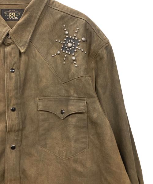 RRL（ダブルアールエル）RRL (ダブルアールエル) スリム フィット スタデッド デニム ウエスタン シャツ ブラウン サイズ:XLの古着・服飾アイテム