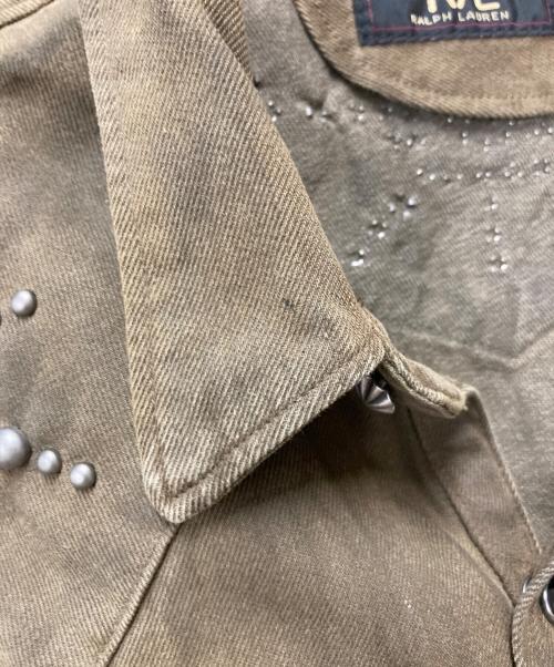 RRL（ダブルアールエル）RRL (ダブルアールエル) スリム フィット スタデッド デニム ウエスタン シャツ ブラウン サイズ:XLの古着・服飾アイテム