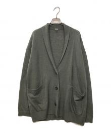 MARGARET HOWELL（マーガレットハウエル）の古着「リネンコットンショールカラー長袖ニットカーディガン」｜グリーン