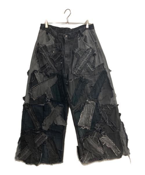USED（ユーズド）USED (ユーズド) 再構築デニムパンツ ブラック サイズ:不明（実寸サイズをご確認ください）の古着・服飾アイテム
