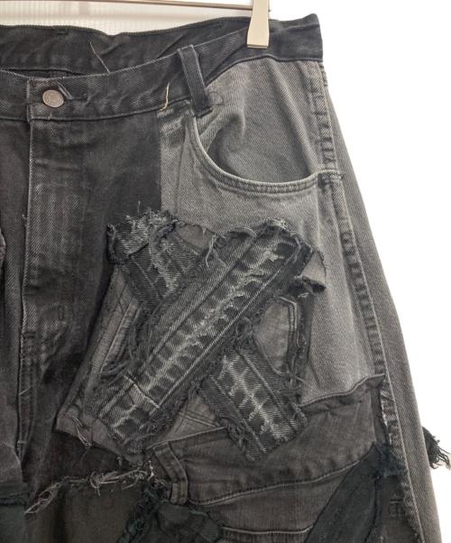 USED（ユーズド）USED (ユーズド) 再構築デニムパンツ ブラック サイズ:不明（実寸サイズをご確認ください）の古着・服飾アイテム