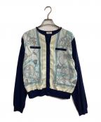 ROPEロペ）の古着「ヴィンテージスカーフプリントカーディガン」｜ネイビー