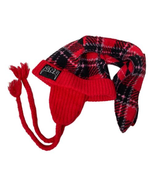 Candy Stripper（キャンディーストリッパー）Candy Stripper (キャンディーストリッパー) FLUFFY CHECK BUNNY EAR BEANIE レッドの古着・服飾アイテム