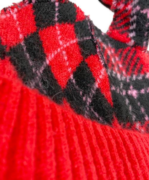 Candy Stripper（キャンディーストリッパー）Candy Stripper (キャンディーストリッパー) FLUFFY CHECK BUNNY EAR BEANIE レッドの古着・服飾アイテム