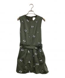 patou（パトゥ）の古着「刺繍ベルテッドノースリーブワンピース」｜オリーブ