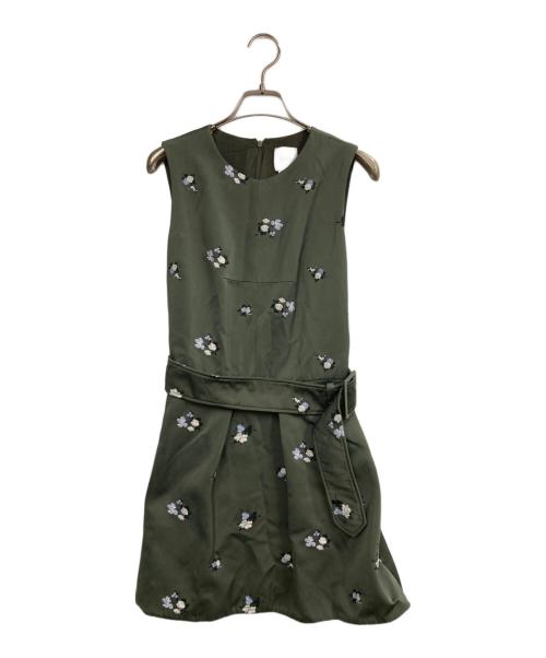 patou（パトゥ）PATOU (パトゥ) 刺繍ベルテッドノースリーブワンピース オリーブ サイズ:38の古着・服飾アイテム