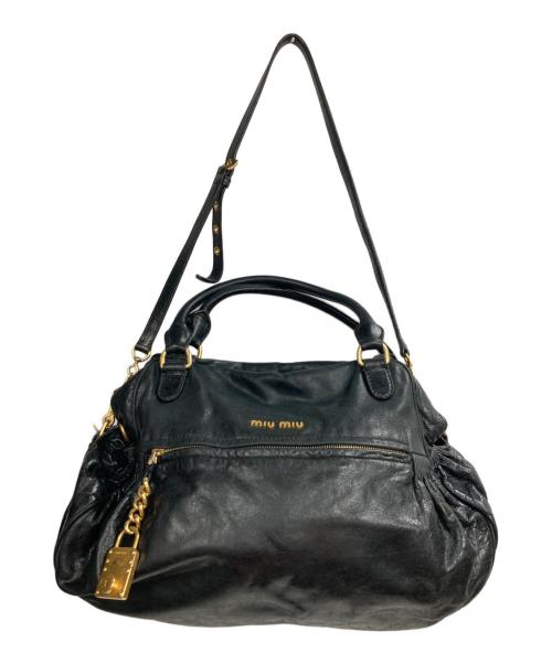 MIU MIU（ミュウミュウ）MIU MIU (ミュウミュウ) ヴィッテロレザー2WAYバッグ ブラックの古着・服飾アイテム