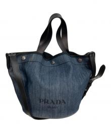 PRADA（プラダ）の古着「デニムバケツハンドバッグ」｜ブルー