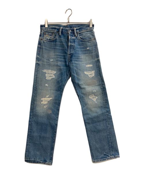 RRL（ダブルアールエル）RRL (ダブルアールエル) Straight Fit Jean Repaired Clearville Wash スカイブルー サイズ:W29の古着・服飾アイテム