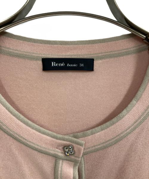 Rene basic（ルネベーシック）Rene basic (ルネベーシック) S/Sビジューボタンカーディガン ピンク サイズ:34の古着・服飾アイテム