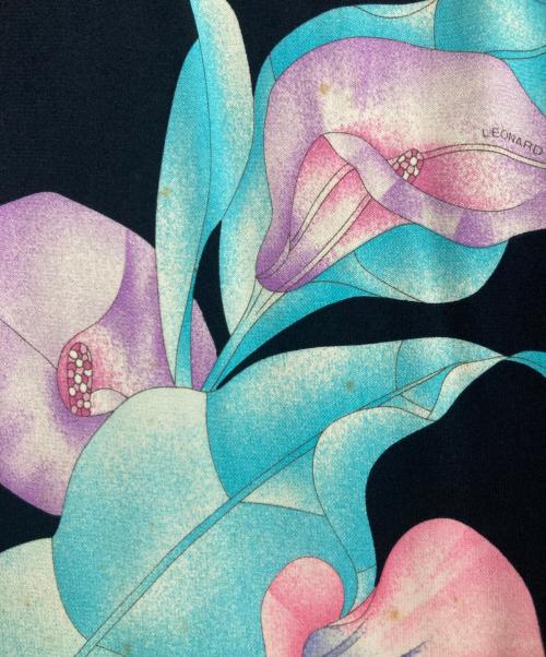 LAONARD（レオナード）LAONARD (レオナード) カンカン素材プリントワンピース ブルー×ブラック サイズ:34の古着・服飾アイテム