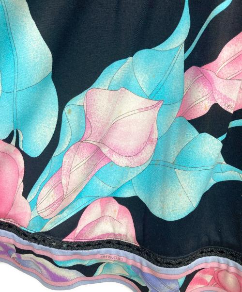 LAONARD（レオナード）LAONARD (レオナード) カンカン素材プリントワンピース ブルー×ブラック サイズ:34の古着・服飾アイテム