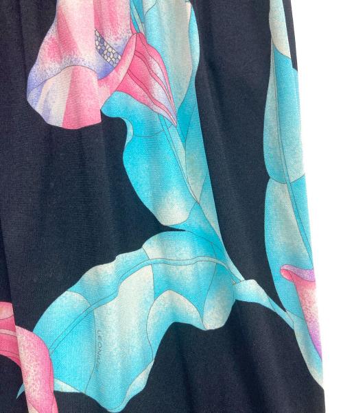 LAONARD（レオナード）LAONARD (レオナード) カンカン素材プリントワンピース ブルー×ブラック サイズ:34の古着・服飾アイテム