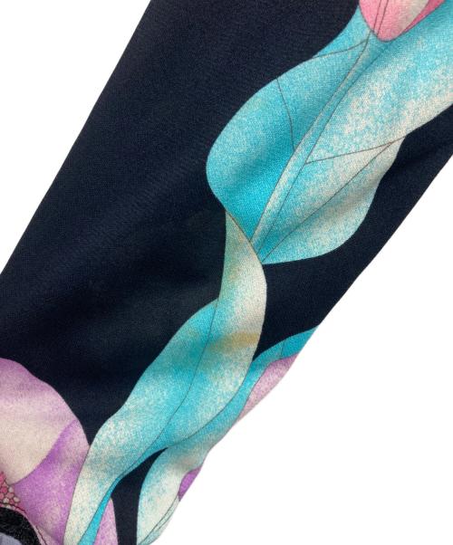 LAONARD（レオナード）LAONARD (レオナード) カンカン素材プリントワンピース ブルー×ブラック サイズ:34の古着・服飾アイテム