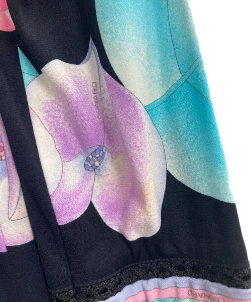 LAONARD（レオナード）LAONARD (レオナード) カンカン素材プリントワンピース ブルー×ブラック サイズ:34の古着・服飾アイテム
