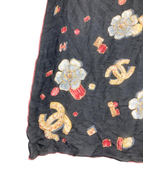CHANEL（シャネル）CHANEL (シャネル) ビジュー柄ココマークシルクスカーフ ブラックの古着・服飾アイテム