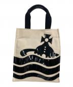 Vivienne Westwood×eliteヴィヴィアンウエストウッド×エリート）の古着「エナメルコンビキャンバストートバッグ」｜ブラック×アイボリー