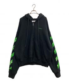 OFFWHITE（オフホワイト）の古着「Arrows-print zip-up cotton hoodie」｜ブラック
