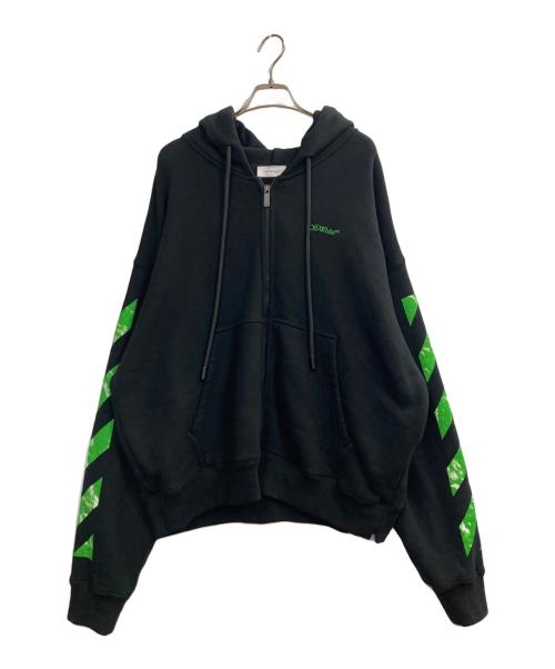 OFFWHITE（オフホワイト）OFFWHITE (オフホワイト) Arrows-print zip-up cotton hoodie ブラック サイズ:Lの古着・服飾アイテム