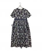 LAURA ASHLEYローラ アシュレイ）の古着「半袖花柄ワンピース」｜ネイビー