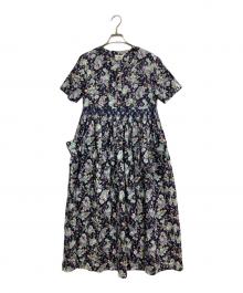 LAURA ASHLEY（ローラ アシュレイ）の古着「半袖花柄ワンピース」｜ネイビー