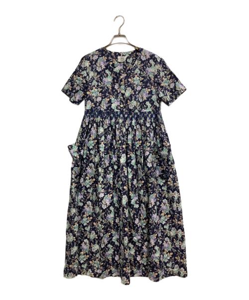 LAURA ASHLEY（ローラ アシュレイ）LAURA ASHLEY (ローラ アシュレイ) 半袖花柄ワンピース ネイビー サイズ:11の古着・服飾アイテム