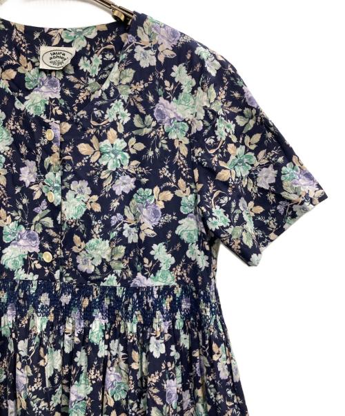 LAURA ASHLEY（ローラ アシュレイ）LAURA ASHLEY (ローラ アシュレイ) 半袖花柄ワンピース ネイビー サイズ:11の古着・服飾アイテム