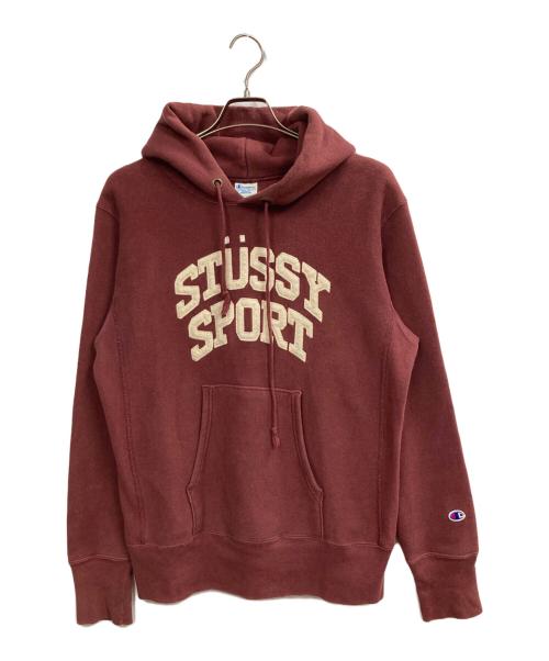 stussy（ステューシー）stussy (ステューシー) Champion (チャンピオン) アーチロゴパーカー レッド サイズ:Mの古着・服飾アイテム