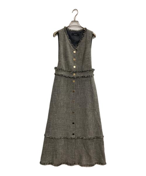 allureville（アルアバイル）allureville (アルアバイル) ノンウールツイードフリンジフレアワンピース ブラック サイズ:1の古着・服飾アイテム