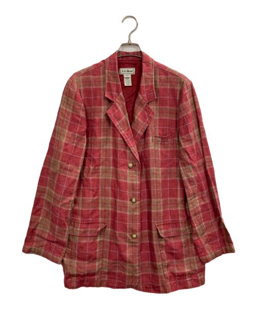 L.L.Bean（エルエルビーン）L.L.Bean (エルエルビーン) リネンチェックテーラードジャケット ピンク サイズ:12の古着・服飾アイテム