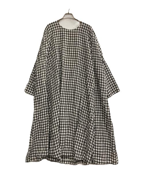 Veritecoeur（ヴェリテクール）Veritecoeur (ヴェリテクール) チェックリネンワンピース ホワイト×スミクロ サイズ:Fの古着・服飾アイテム