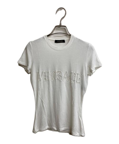 VERSACE（ヴェルサーチェ）VERSACE (ヴェルサーチェ) ロゴカッティングカットソー ホワイト サイズ:38の古着・服飾アイテム