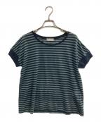 MARGARET HOWELLマーガレットハウエル）の古着「リネンボーダーカットソー」｜ネイビー×グリーン