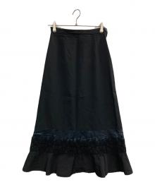 tricot COMME des GARCONS（トリココムデギャルソン）の古着「ヘム刺繍ウールスカート」｜ブラック