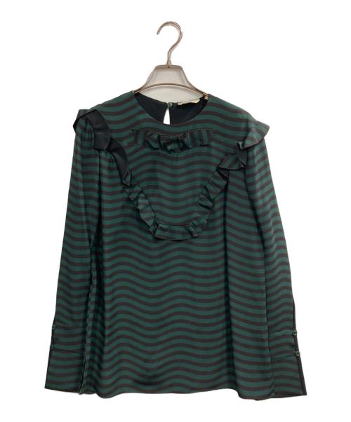 FENDI（フェンディ）FENDI (フェンディ) シルクボーダーブラウス グリーン×ブラック サイズ:40の古着・服飾アイテム