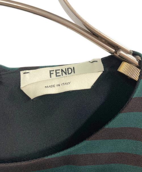 FENDI（フェンディ）FENDI (フェンディ) シルクボーダーブラウス グリーン×ブラック サイズ:40の古着・服飾アイテム