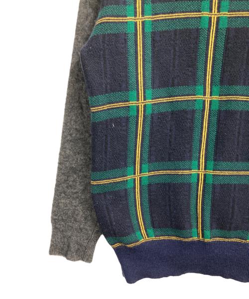 CELINE（セリーヌ）CELINE (セリーヌ) スリーブ切替ウールチェックニット ネイビー サイズ:Sの古着・服飾アイテム