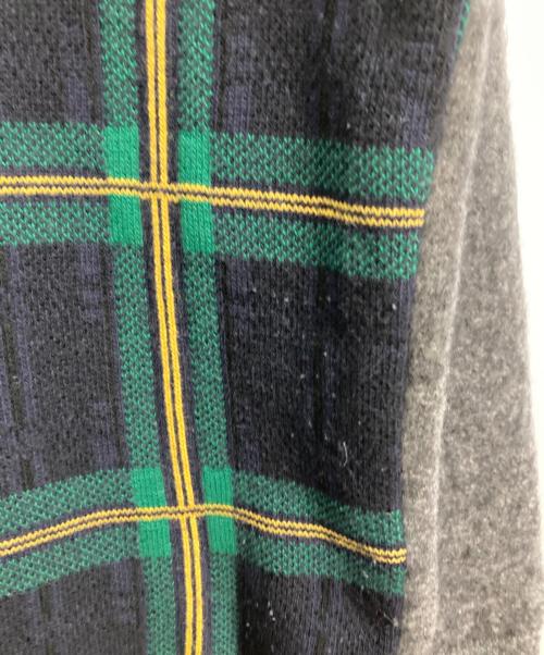CELINE（セリーヌ）CELINE (セリーヌ) スリーブ切替ウールチェックニット ネイビー サイズ:Sの古着・服飾アイテム