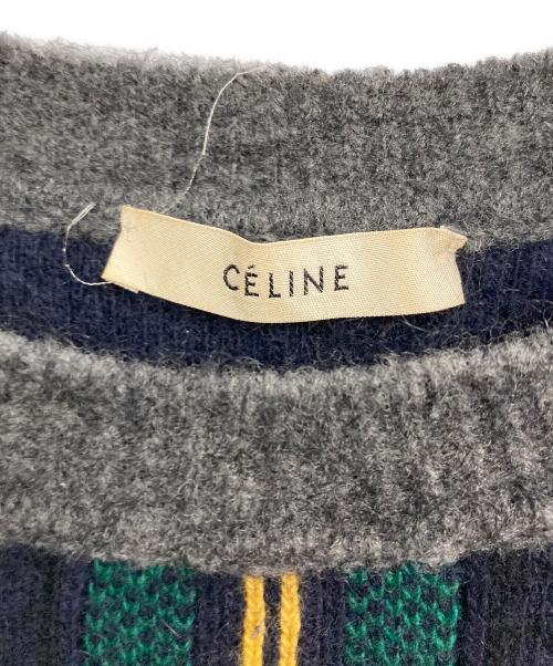 CELINE（セリーヌ）CELINE (セリーヌ) スリーブ切替ウールチェックニット ネイビー サイズ:Sの古着・服飾アイテム