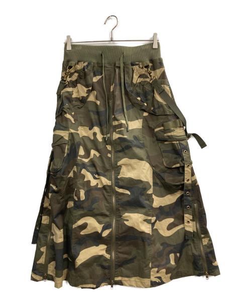 peoplestyle（ピープルスタイル）PEOPLESTYLE (ピープルスタイル) パンクカモジッパースリットスカート オリーブ サイズ:Sの古着・服飾アイテム
