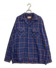 MACY'S Supre-Macy（メイシーズスプレーマシー）の古着「ウールチェックオープンカラーシャツ」｜ブルー