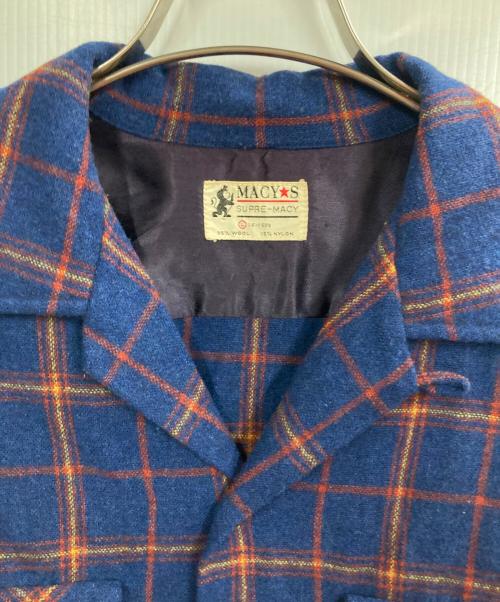 MACY'S Supre-Macy（メイシーズスプレーマシー）MACY'S Supre-Macy (メイシーズスプレーマシー) ウールチェックオープンカラーシャツ ブルー サイズ:Lの古着・服飾アイテム