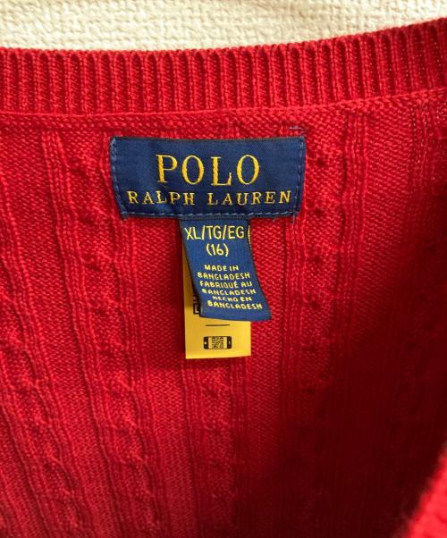 POLO RALPH LAUREN（ポロ・ラルフローレン）POLO RALPH LAUREN (ポロ・ラルフローレン) ケーブルニットカーディガン レッド サイズ:XLの古着・服飾アイテム
