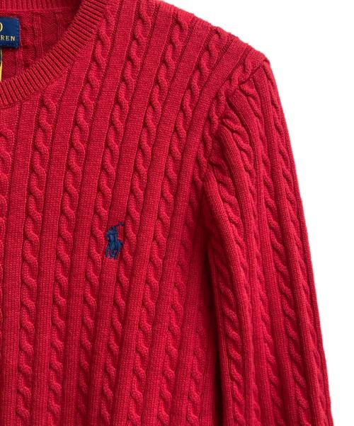 POLO RALPH LAUREN（ポロ・ラルフローレン）POLO RALPH LAUREN (ポロ・ラルフローレン) ケーブルニットカーディガン レッド サイズ:XLの古着・服飾アイテム