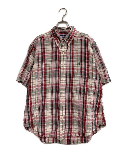RALPH LAUREN（ラルフローレン）RALPH LAUREN (ラルフローレン) S/Sチェックリネンシャツ グリーン×ピンク サイズ:Lの古着・服飾アイテム