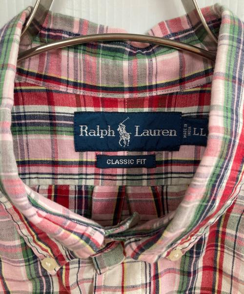 RALPH LAUREN（ラルフローレン）RALPH LAUREN (ラルフローレン) S/Sチェックリネンシャツ グリーン×ピンク サイズ:Lの古着・服飾アイテム