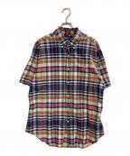 RALPH LAURENラルフローレン）の古着「S/Sチェックボタンダウンシャツ」｜ピンク×ネイビー