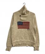 POLO RALPH LAURENポロ・ラルフローレン）の古着「星条旗シルクMIXショールカラーニット」｜ベージュ